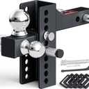 TYT Anti-Rattle Adjustable Trailer Hitch Tri-Ball Mount, Fits 2" Receiver, 4-1/2" Rise/Drop, 1-7/8"&2"&2-5/16" Ball, Heavy Duty Towing 10000lbs GTW
