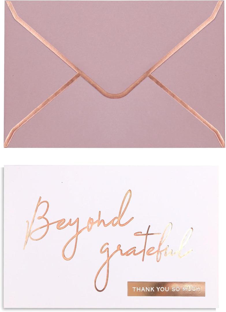 Rose Gold Beyond Grateful Thank You Cards with Envelopes - 36 PK - 4x6 Inches Bridal Shower Thank You Cards Baby Shower Baby Girl Thank You Notes for Wedding Birthday