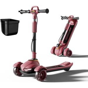 Large Kids Scooter, Toddler Scooter for Kids 3-18 & Adults, Safe Dual Brakes (Foot Brake/Hand Brake) & Music with Lights, 5-Level Adjustable & One-Click Folding Kick Scooter.