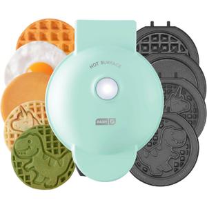 DASH Multimaker Mini System - Waffle Maker with Six 4 Removable Plates: Waffle Iron & Griddle, 4-in-1 Mini Waffle Maker for Kids and Families  Nonstick Surface, Just Add Batter (Aqua)