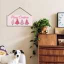 Merry Christmas Pink Christmas Tree Xmas Hanging Wooden Signs 12x6, Pink Xmas Wall Decor, Merry Xmas Sign, Hanging Sign, Tree Wall Decor