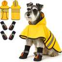 Dog Raincoat and Shoes for Weighing 10-22lbs, Spring Summer Waterproof Dogs Boots & Paw Protectors, Adjustable Pet Poncho with Leash Hole for Large Medium Small Dogs, Yellow (Single Side)