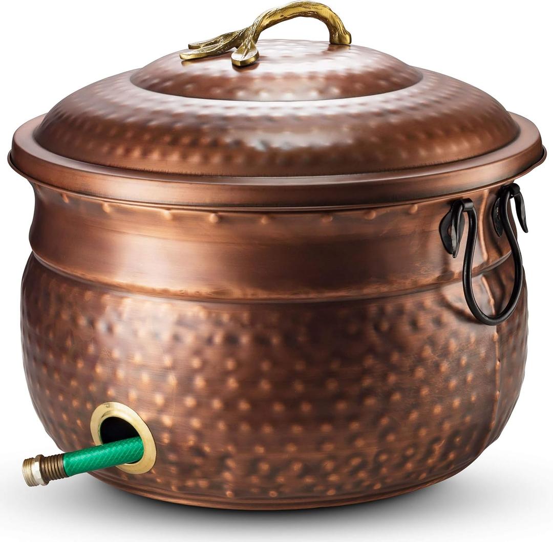 Decorative Garden Hose Pot Holder and Lid 16x16x12 | Hose Container Pot Outdoor or Indoor Use | Expandable Water Hose Storage | Holds Up to 100 ft Hose - Handmade