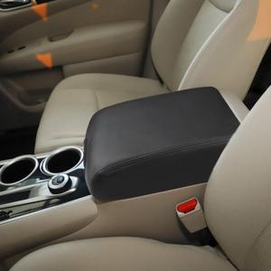 INTGET Center Console Armrest Cover for Nissan Pathfinder Accessories 2013-2020 2021 2019 2018 2017 2016 2015 2014 Leather Middle Console Lid Protector Interior Accessories for Pathfinder (Black Stitches)