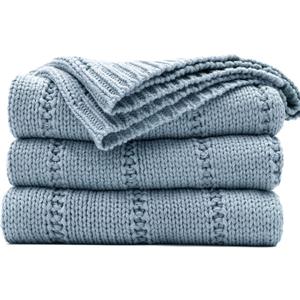 RECYCO Cable Knit Blue Throw Blanket for Couch, Super Soft Warm Cozy Decorative Knitted Throw Blanket 2.3LB for Bed, Sofa, Chair 50"x60"