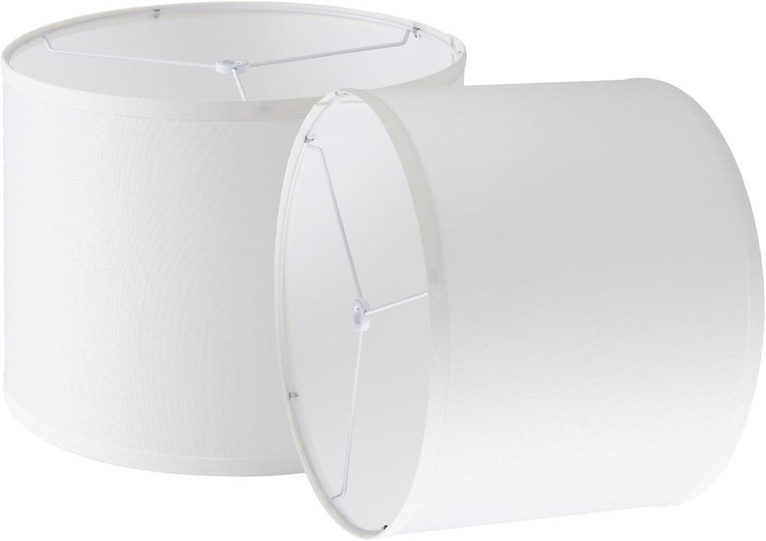 Lamp Shades Set of 2, 12"x12"x10" Large White Linen Drum Lampshade for Table Lamps Floor Lamp, Natural Linen Fabric Replacement Lamp Shade, Hand Crafted Medium Lampshade, Easy Assembly