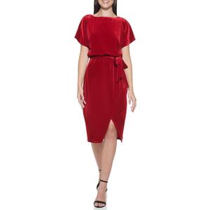 Kensie Womens Short Sleeve Tie Waist Midi Dress (Small, Red)