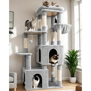 Globlazer Cat Tower for Indoor Cats, Heavy Duty Cat Trees for Large Cats Adult Big Cats Maine Coon Cat Tree Tower with Scratching Post, Extra Large Top Perch, Cat Condos, F61, Light Grey, 61inch