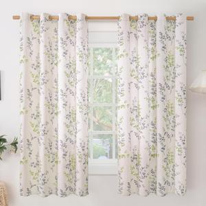 BGment Linen Curtains for Bedroom 63 Inch Length 2 Panels Set Floral Leaf Patterns, Light Filtering Window Privacy Curtains for Living Room Boho Farmhouse Vintage, Each 52 Inch Wide, Sage Green