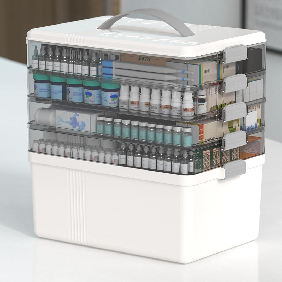 Citylife 5-Tier Medicine Organizer, Portable Medicine Cabinet First Aid Kit with Handle, Multi-Purpose Organizer for Family First Aid, Home, Travel
