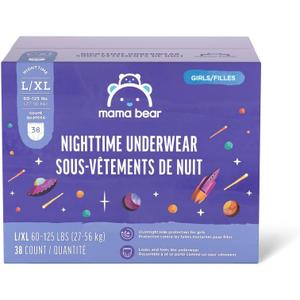 Mama Bear Girl's Nighttime Underwear for Bedwetting, Overnight Protection, Hypoallergenic, Size L/XL (60-125 lbs), 38 Count, White