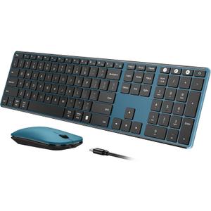 seenda Wireless Bluetooth Keyboard and Mouse Combo, SKM64-3 Rechargeable Slim Quiet Keyboard Mouse, 3 Multi-Device Connection, Compatible for Windows 11/10 PC Laptop Mac MacBook iPad, Black Blue