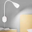 Wall-Mounted LED Bedside Reading Light with USB Charging Port, 10-Level Dimmable & Adjustable 5 Color, Plug-in Adhesive Night Lamp for Books in Bed, Eye-Caring Bedroom Lighting (White)