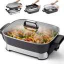 Elite Gourmet 15" x 12" x 3" Stow-Away Foldable Electric Skillet, Ceralast PFAS Free Ceramic, 1500W Rapid Heat, Dishwasher Safe Pan & Lid, Black/Grey