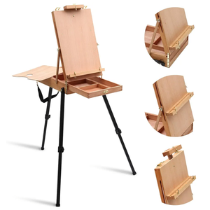 Falling in Art Light Weight French Style Field and Sketchebox Easel with Aluminum Tripod, Adjustable Beechwood Tripod Standing Easel with Drawer, Palette