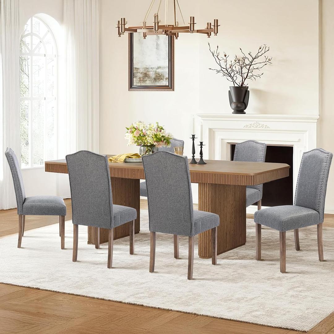 Stylish Upholstered Parsons Dining Chair with Silver Nailhead Trim and Sturdy Solid Wood Legs