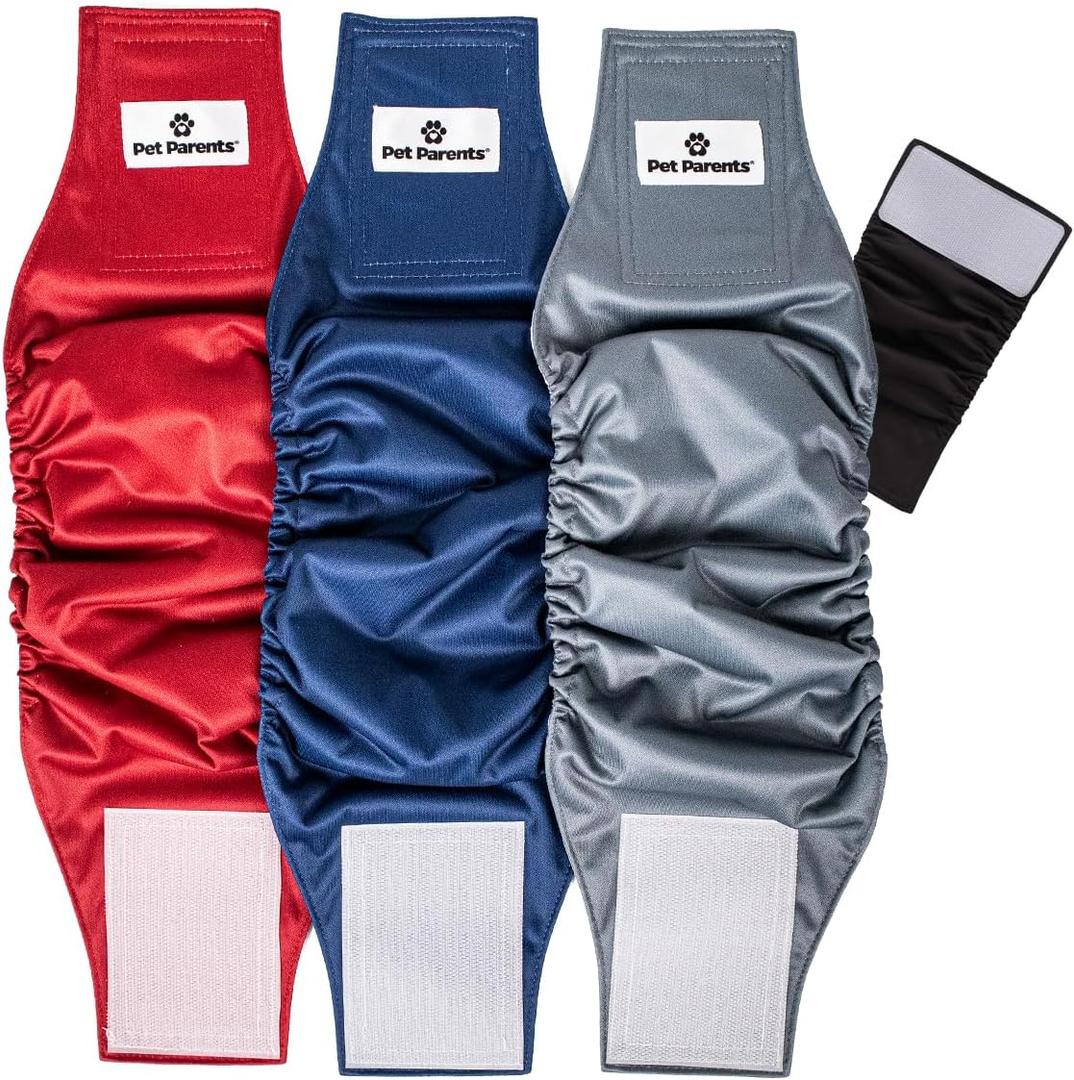 Pet Parents Washable Belly Bands for Male Dogs (3pack) + Extendrs of Durable Dog Diapers Male, Premium Male Dog Diapers & Dog Wraps (Medium, Kingsmen)