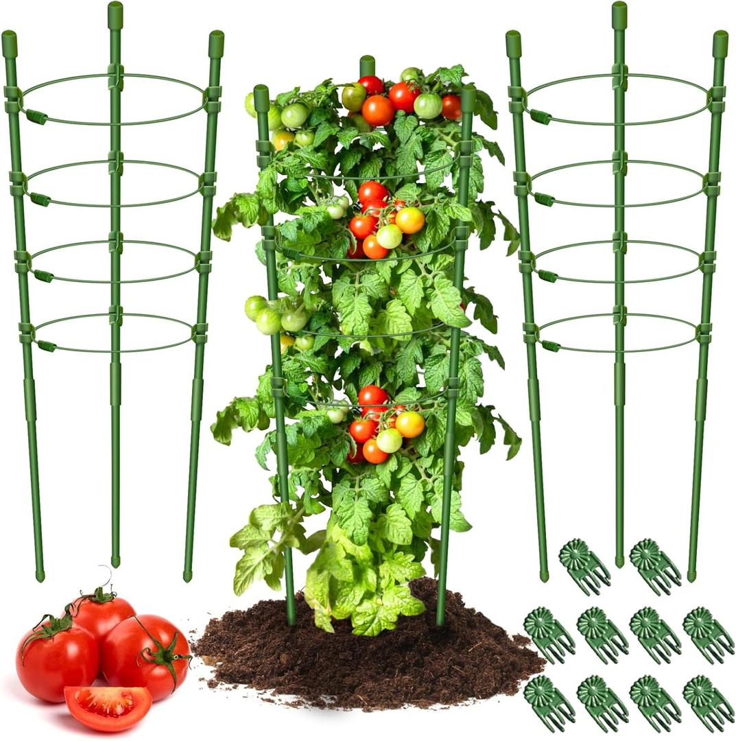 Legigo 3 Pack 30 Inch Plant Support Cages Tomato Cage for Garden- Plant Cages Adjustable Rings, Tomato Plant Support Stakes Trellis for Pots, Peppers, Cucumbers and Flowers with 10 Plant Clips