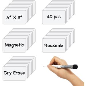 Dry Erase Magnetic Label 5x3 Inch White, Reusable Magnetic Dry Erase Labels for WhiteboardsPack of 40