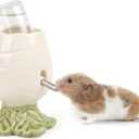 Hamster Water Bottle for Glass Tank, Carrot Ceramic Stand Holder with 80ML Bottle, Chew Proof Gerbil Water Dispenser for Dwarf Syrian Hamster Mice Rat