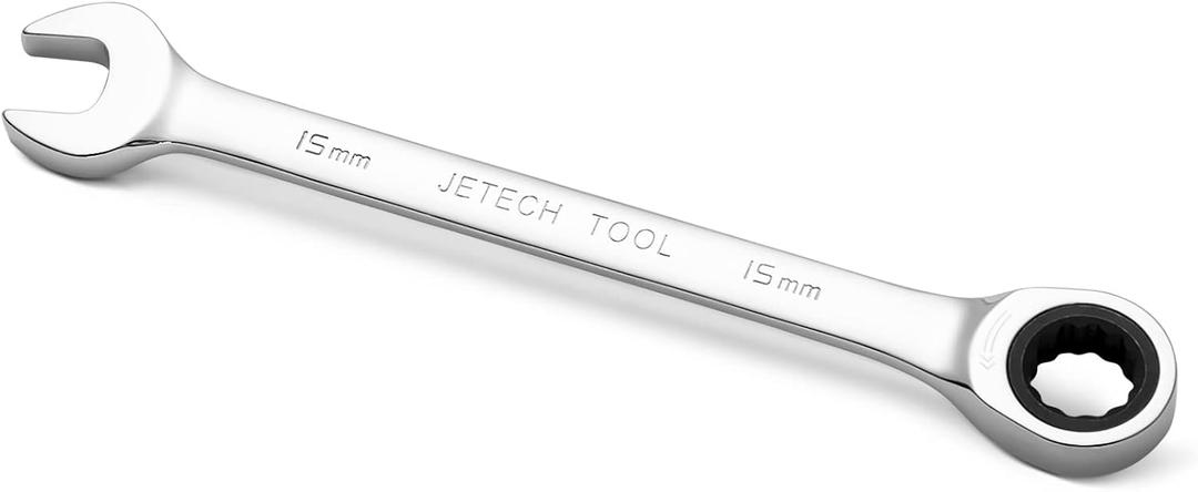 2 x Jetech 15mm Ratchet Wrench, Ratcheting Combination Wrench Metric 10mm Wrench, Industrial Grade Gear Spanner with 12-Point Design, 72-Tooth Ratchet, Chrome Vanadium Steel