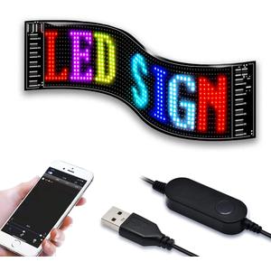 LED Matrix Panel Bluetooth APP Control USB 5V Flexible LED Screen Scrolling Text Pattern Animation Sign for Car Windows, Shop, Bar and Entrance