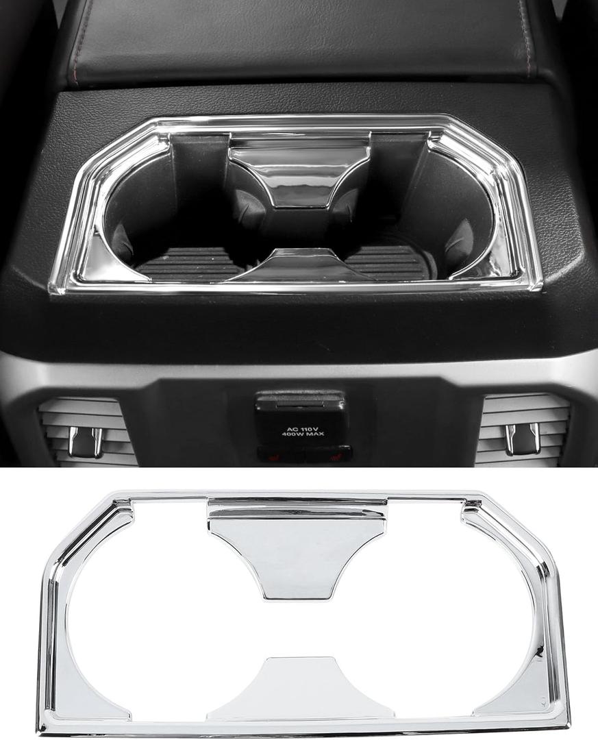 Armrest Box Rear Cup Holder Cover Trim Bezel Fit for Ford F150 2015 2016 2017 2018 2019 2020 Rear Water Bottle Holder Cover Trim Center Consoles Interior Decor Accessories, Chrome