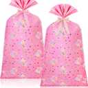 Teling 2 Pcs 70"x 40" Extra Large Jumbo Gift Bag for Wrapping Giant Gifts, Big Plastic Present Bag with 2 Rolls Ribbons for Birthday Party(Pink Style)