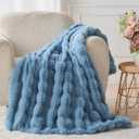Lotus Karen Faux Fur Throw Blanket Sky Blue - Big Bubble Rabbit Fluff Blanket for Couch Bed Sofa,Softest Fluffy Fuzzy Cozy Blanket,Thick Furry Plush Shaggy Warm Blankets for Women,60x80 Inches