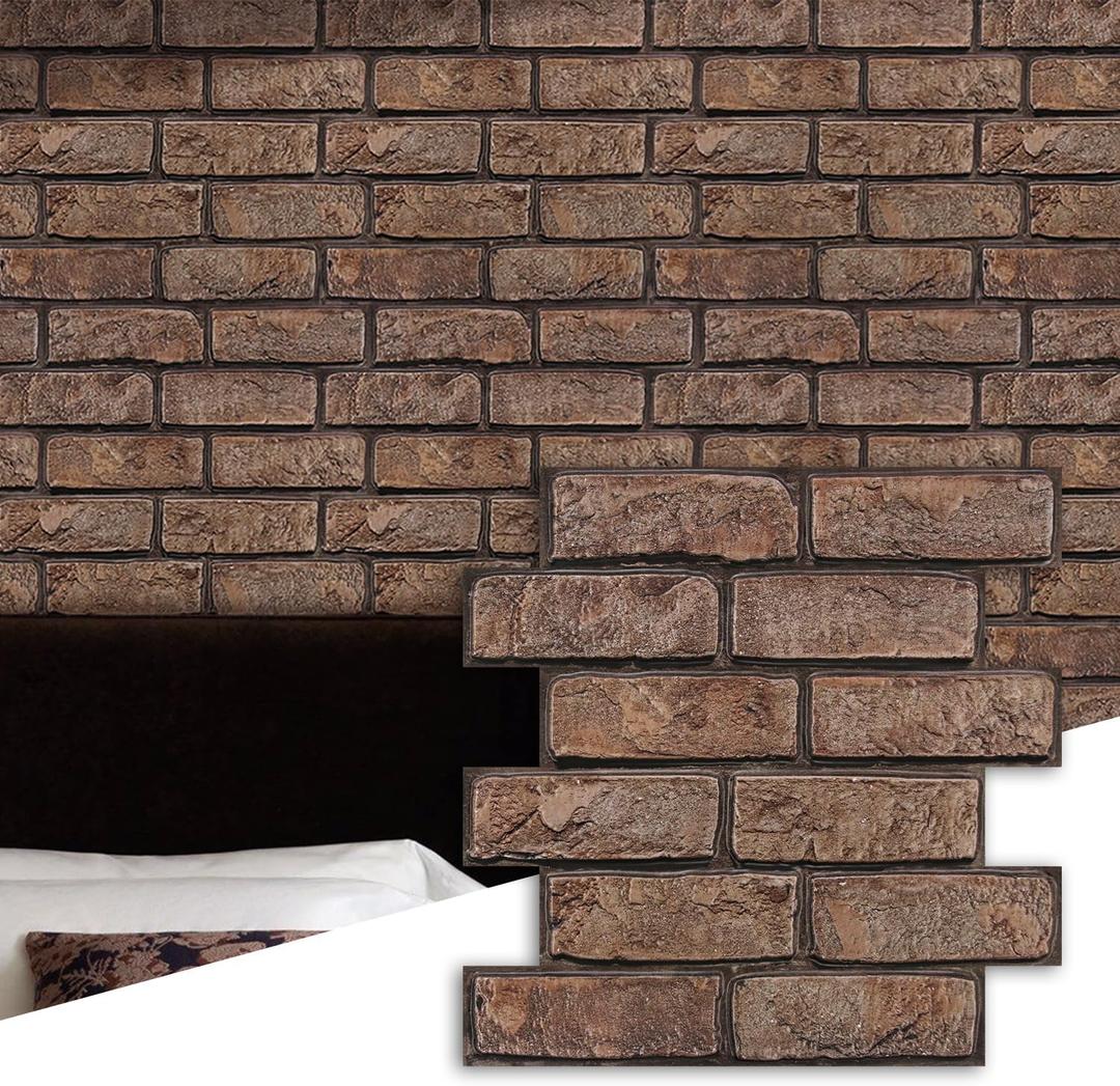 Commomy 3D Faux Brick Wall Panels Peel and Stick - 10 pcs 11.8x 11.8Small Size PVC Brick Backsplash Wall Tiles Brown Brick Wallpaper for Kitchen,Bedroom,Bathroom,Living Room,Fireplace,RV