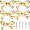 Gosknor 5pcs Bow Shape Cabinets Knobs, Brass Vintage Gold Cabinet Pulls Decorative Bow Dresser Handle for Home Kitchen Dresser Cupboard Wardrobe Drawer Pulls