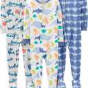 Simple Joys by Carter's baby-boys 3-pack Snug Fit Footed Cotton Pajamas (Sea Life/Shark/Tie Dye)
