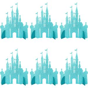 Gyufise 6 Pack Castle Table Centerpiece Glitter Princess Theme Castle Table Toppers for Birthday Baby Shower Princess Party Table Decorations Supplies Blue