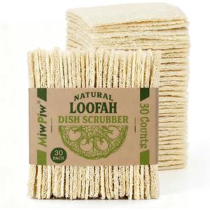 Natural Loofah Dish Sponge (Pack 30) Multipurpose Dish Sponges - 100% Biodegradable Compostable Dishwashing Scouring Pad Zero Waste (2.75" x 2.75" Each)