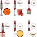 KOIOS 5-in-1 Hand Immersion Blender, 1000W 12 Speed Handheld Blender Stick with Copper Motor Stainless Steel Blade, 600ml Mixing Beaker,500ml Food Processor, Whisk, Milk Frother, Non-BPA, Red