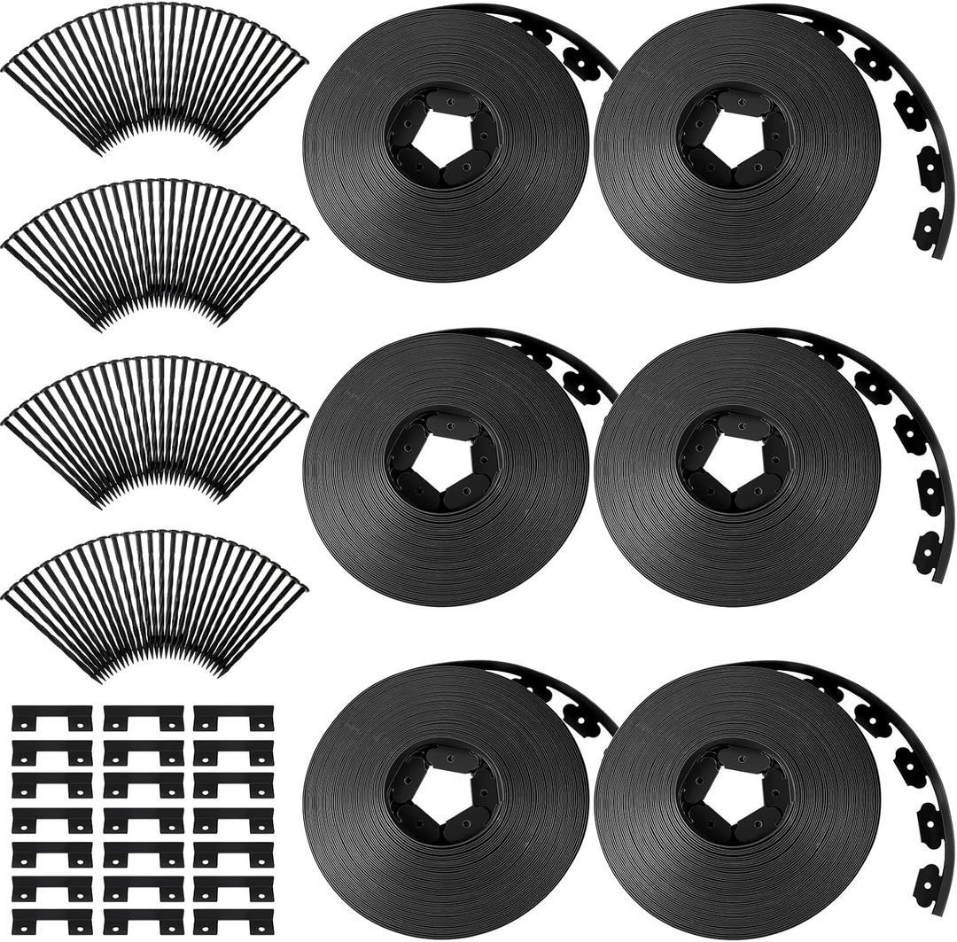 Sasylvia 236 ft Garden Landscape Edging Kit 2 Inch Tall Lawn Edging Border with 216 Anchoring Spikes and 21 Connectors Flexible Plastic Straight Top Lawn Garden Border Roll for Grass Yard(Black)