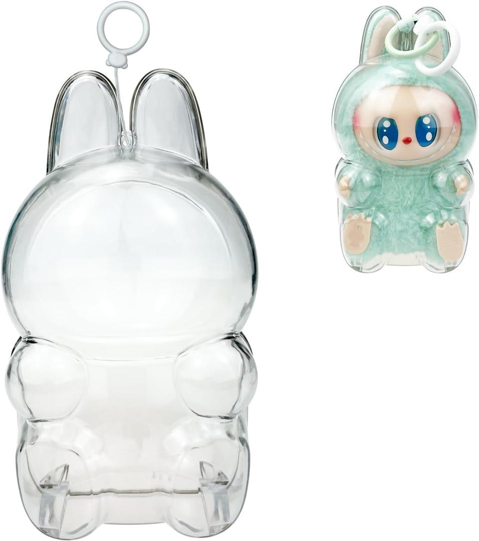Protective Case for LABUBU The Monsters Have a Seat, Display Box Hard Case Accessories Cover with Silicone Strap White - Sitting Case, Clear