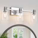3-Light Modern Vanity Light Fixtures Over Mirror, Polished Chrome Bathroom Light Fixtures, Vanity Lights, Wall Sconce with Clear Glass Shade for Bathroom, E26 Base