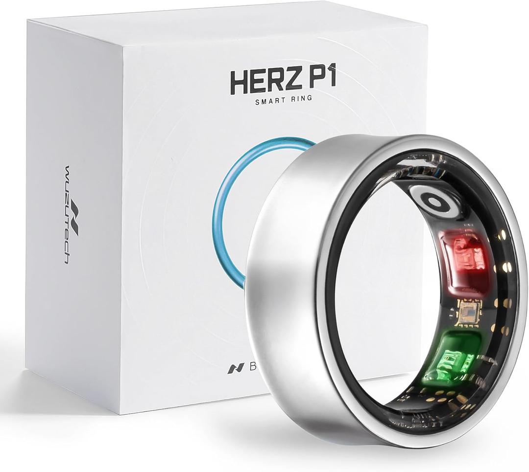 Herz P1 Smart Ring for Women & Men  (Size 6) 24/7 Health Metrics Fitness Ring, Tracks 20+ Biometrics, 6 Day Battery Life, Waterproof Stainless Steel, Free APP for iOS Android, No Subscription