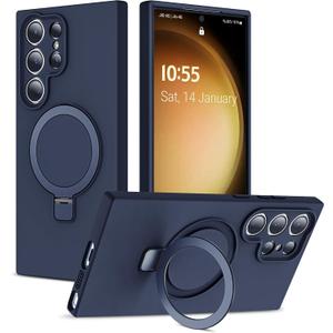 for Samsung Galaxy S23 Ultra Case with Magnetic Invisible Stand [Compatible with MagSafe] Military Drop Tested [Full Camera Protection] Silicone S23 Ultra Case for Women Men, Dark Blue