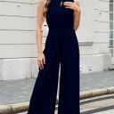 Gardenwed Women's Sleeveless Wide Leg Jumpsuit, Elegant Side Split High Waist Palazzo Pants Romper with Pockets Button Detail (L)