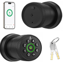 Leydebong Keyless Entry Fingerprint Door Knob, Smart Biometric Door Lock with Keypad Passcode Door Knob with Auto-Lock for Front Door, Bedroom, Gate & Office, Finish in Satin Brass