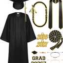 Silicherry Matte Graduation Gown Cap Tassel Set with 2024 Tassel Stole Graduation Lei Bracelet for High School and Bachelor (Black, Size 51)
