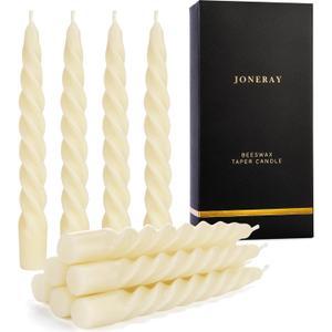 7 inch Beeswax Taper Candles Set of 8, Spiral Bees Wax Tapered Candle - Unscented, Handmade Beeswax Candles for Dinner Wedding Party (Ivory)