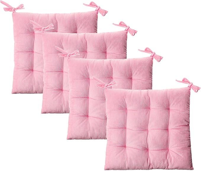 Seat Cushion for Chair with Ties, Chair Pads for Dining Chairs 4 Pack, Chair Cushion for Desk Chair Decorative, Thick and Comfortable, 100% Polyester, for Office Chairs