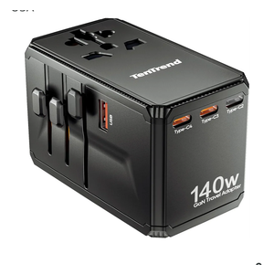 Universal Travel Adapter, 140W International Power Adapter with 4 USB-C & 1 USB-A Ports, European Travel Plug Adapter, Worldwide Travel Essentials for EU UK AUS USA