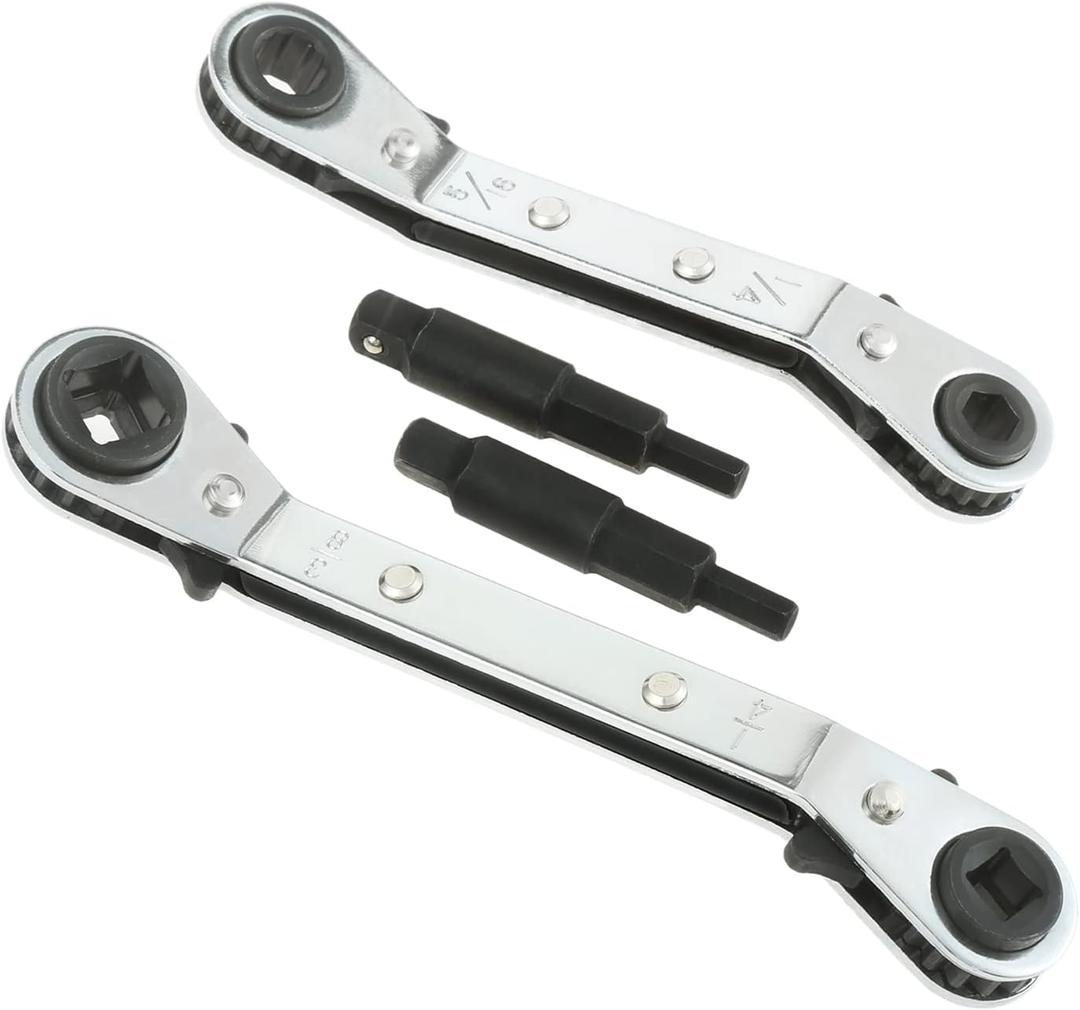gohantee Hvac Service Wrench Tools Air Conditioner Valve Ratchet Wrench 3/16 to 3/8 5/16'' x 1/4'' with 2 Hexagon Bit Adapter Kit for Air Refrigeration Tools and Equipment Repair Tools Clearance