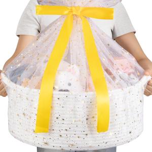 OIAHOMY Large Gift Basket Empty 17" x 12.6" x 7", Storage Basket with Gift Bag, Ribbon and Glitter Tulle for DIY Anytime, Toy Storage for Kids, Dogs with Handles in A Stylish Design - White
