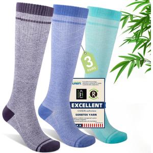 Compression Socks Women & Men, 15-20 mmHg Bamboo Viscose Knee High Soft Support for Flying Travel Daily (Small-Medium, I7-3pairs (Purple&lavender&turquoise))