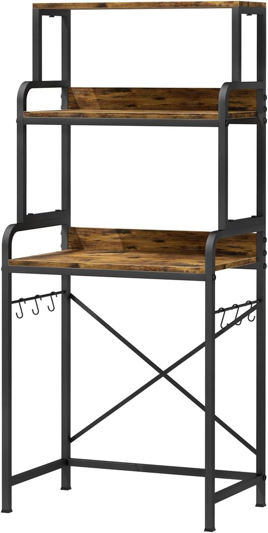 4-Tier Mini Fridge with Storage,Mini Fridge Shelf,Microwave Stand with Storage,Bakers Rack with Storage Shelf,Microwave Oven Stand with,Mini Fridge for Dorm (Rustic Brown)